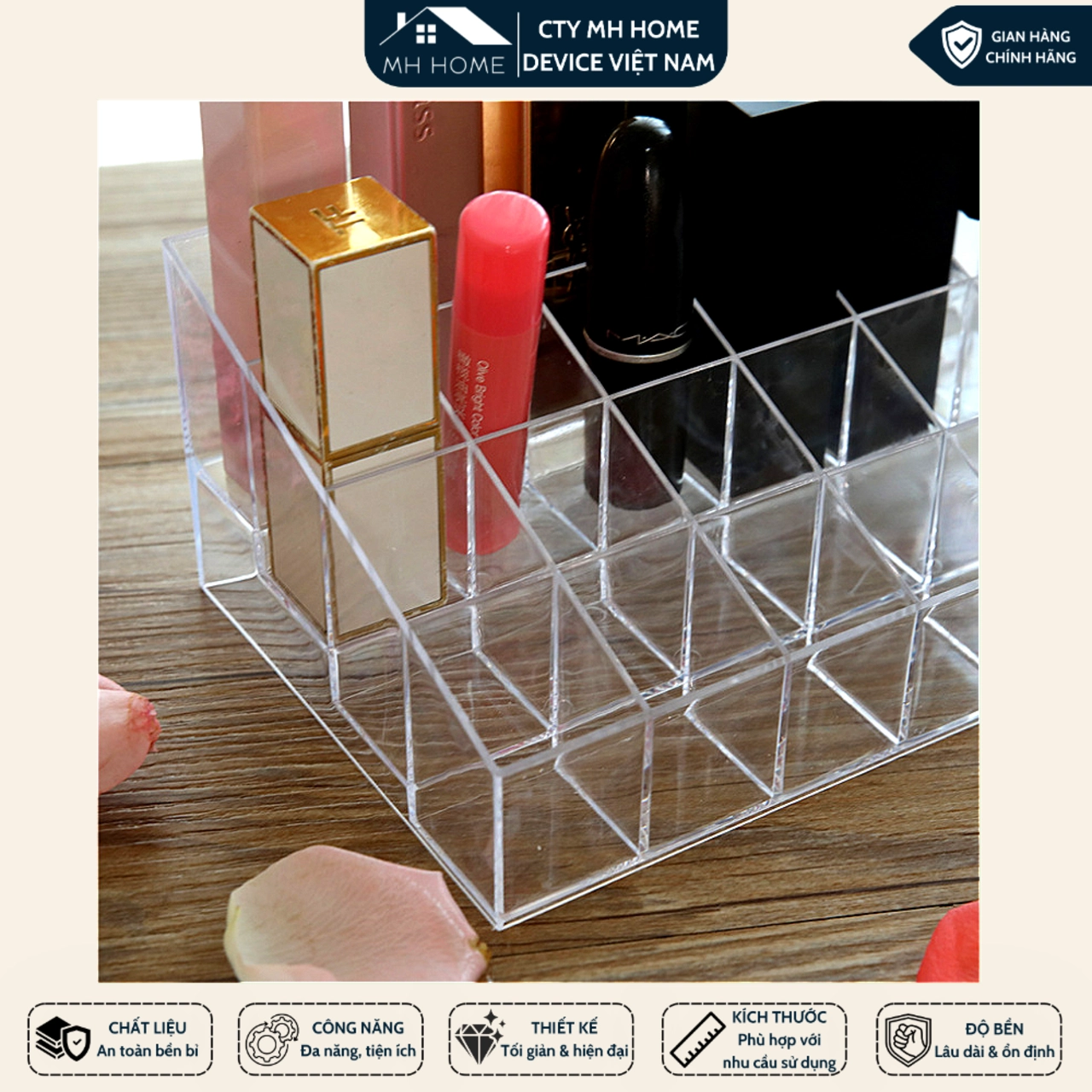 Khay Đựng Son Môi 24 Ô Nhựa Mica Trong Suốt Cao Cấp Kệ Đựng Mỹ Phẩm Trang Sức - MH HOME